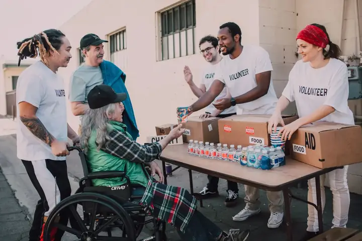 Volunteers serving together in the community